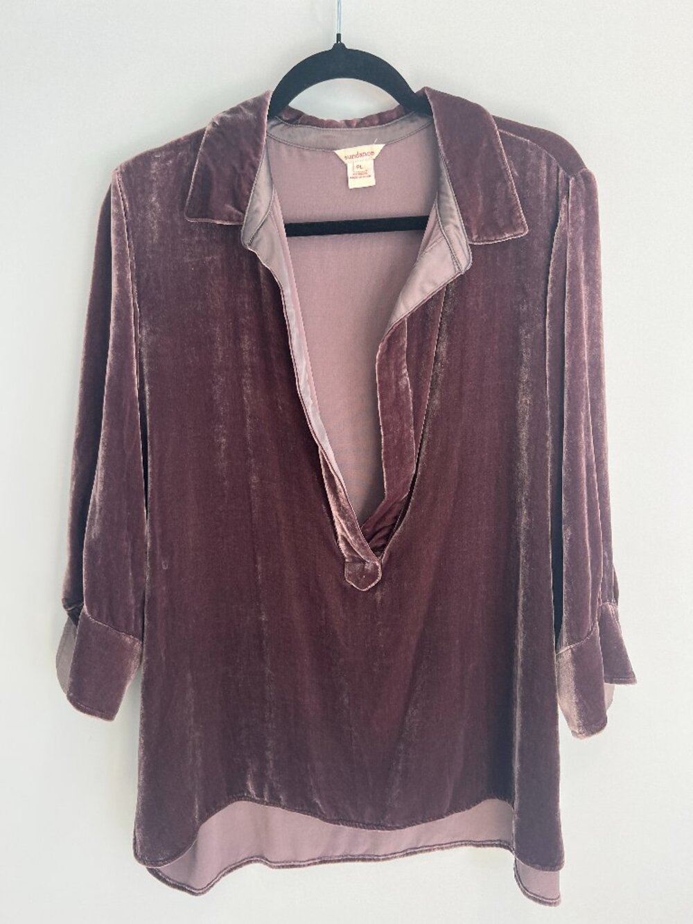 Sundance 100% Silk Velvet Tunic Top – Plum, Petite Large (PL)